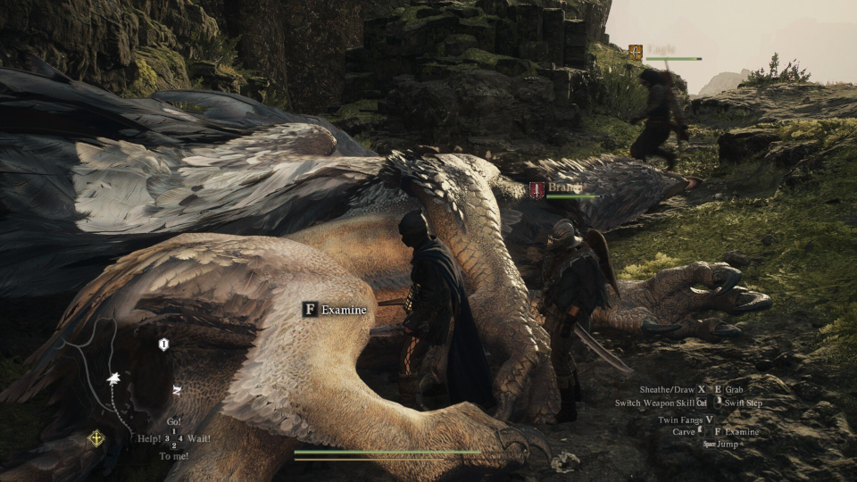 An in-game screenshot showing a griffin killed by the player. There are some pawns standing around in the image. The game UI is also visible.